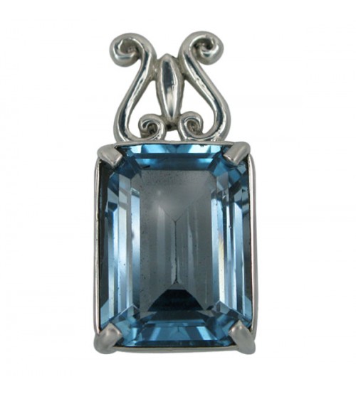 Rectanglar Blue Topaz Pendant, Sterling Silver